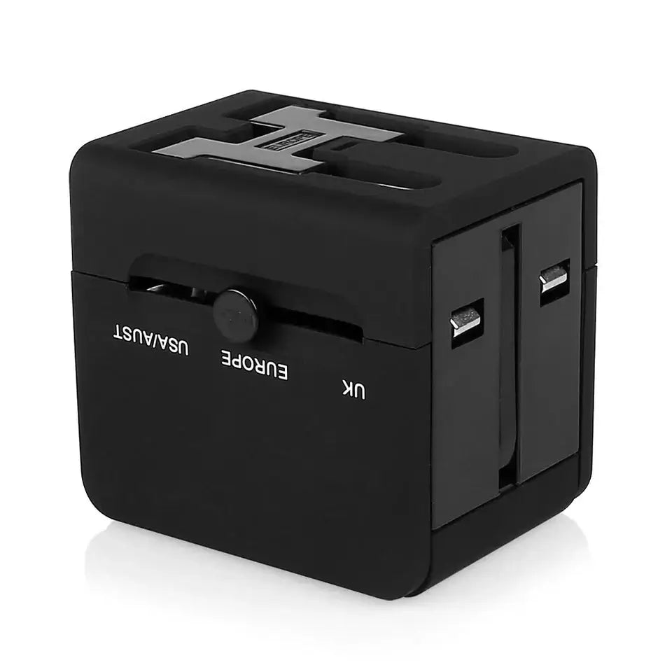 Universal Travel Adapter with Dual USB Charging Port, All-in-One Worldwide AC Outlet Plugs for Europe, UK, US, AU, Asia (Container Product Without Box) - Imported from UK