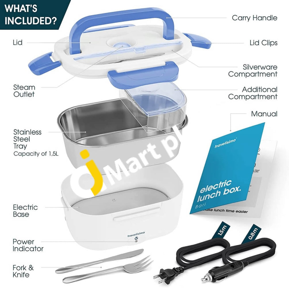 Travelisimo 2-In-1 Electric Lunch Box Portable Food Warmer For Car Truck Home & Work 12V 220V 40W