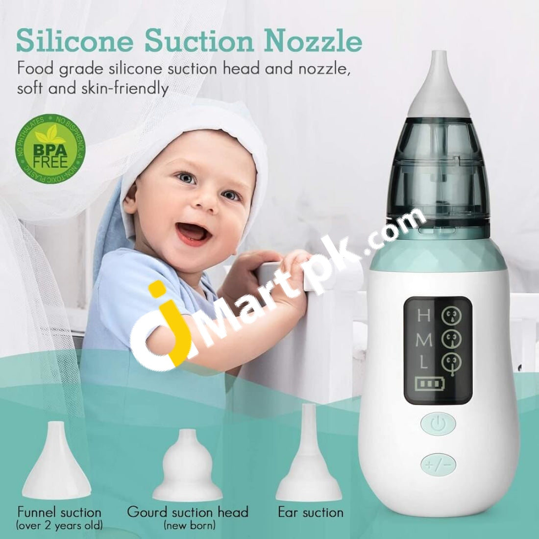 Vancocon Baby Nasal Aspirator With 3 Suction Levels Lcd Screen Mucus Remover Sizes Silicone Tips -