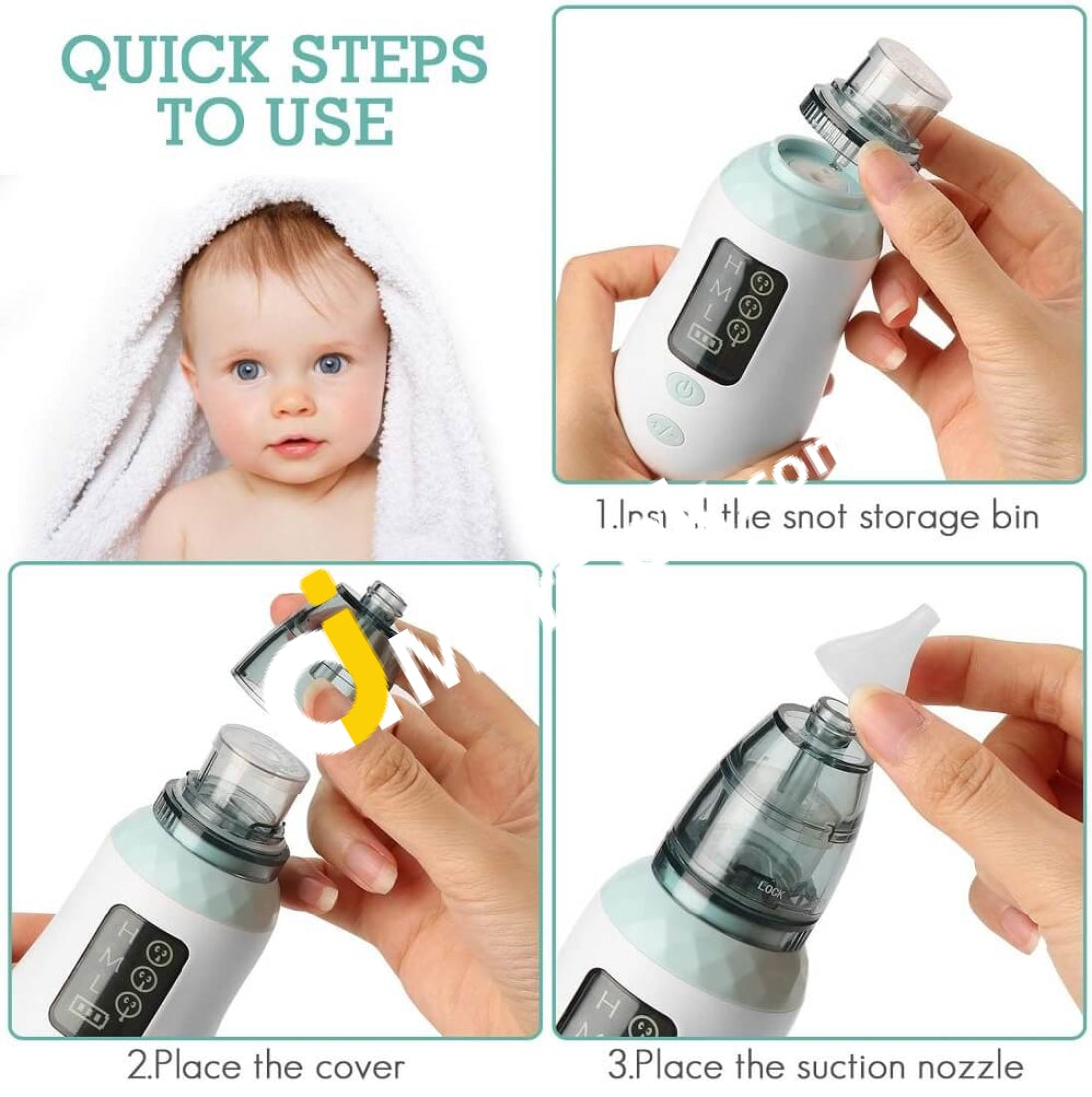 Vancocon Baby Nasal Aspirator With 3 Suction Levels Lcd Screen Mucus Remover Sizes Silicone Tips -