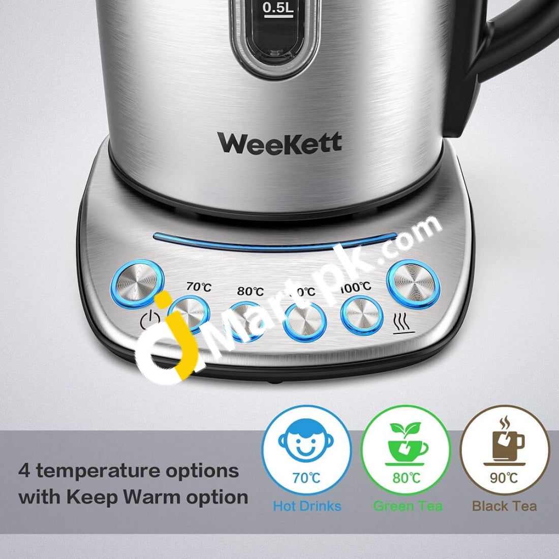 Electric Kettle Weekett 2200W 1.7L Stainless Steel (Non Wi-Fi) With 4 Temperature Control Keep Warm