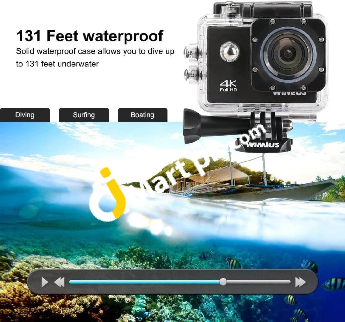 Action Camera Wimius 4K Wi-Fi 16Mp Underwater Sports Rechargeable Camcorder With 2 Lcd Screen 170°