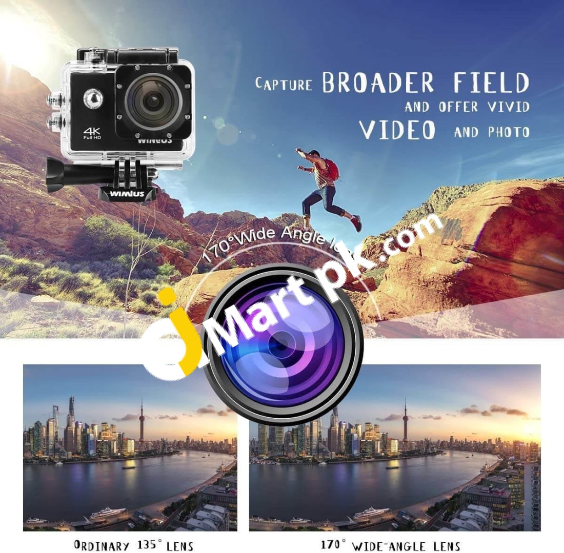 Action Camera Wimius 4K Wi-Fi 16Mp Underwater Sports Rechargeable Camcorder With 2 Lcd Screen 170°