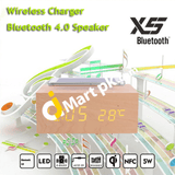 Eachine X5 9 in 1 Multi-Function Wooden Alarm Clock with Built-in Wireless Charger, Bluetooth 4.0 Speaker with Mic, Clock, Thermometer, NFC, LED Time Display & Double USB Interface  - Imported from UK