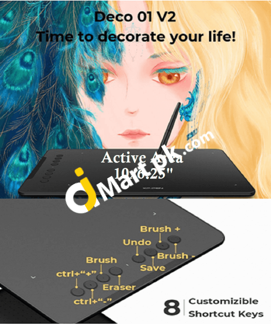 Graphics Drawing Tablet Xp-Pen Deco 01 V2 10X6.25 With Battery-Free Stylus 8 Shortcut Keys 8192