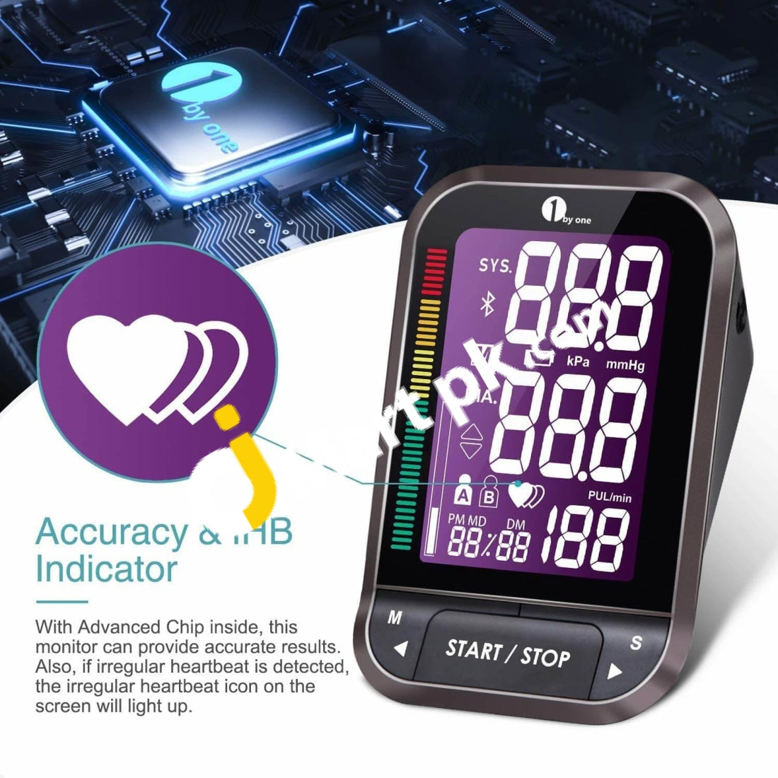 1Byone Upper Arm Blood Pressure Monitor With Wide-Range Cuff Large Backlit Lcd Irregular Heartbeat