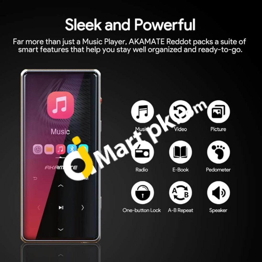 Akamate Mp3 Player Bluetooth 4.2 16Gb Fm Radio One Click Recording 2.4 Screen Built-In Speaker Hifi