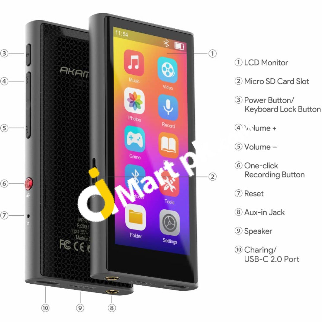 Akamate Mp3 Player Music With Bluetooth 5.0 3.5 Full Touchscreen 8Gb 1080P Hd Video One Click