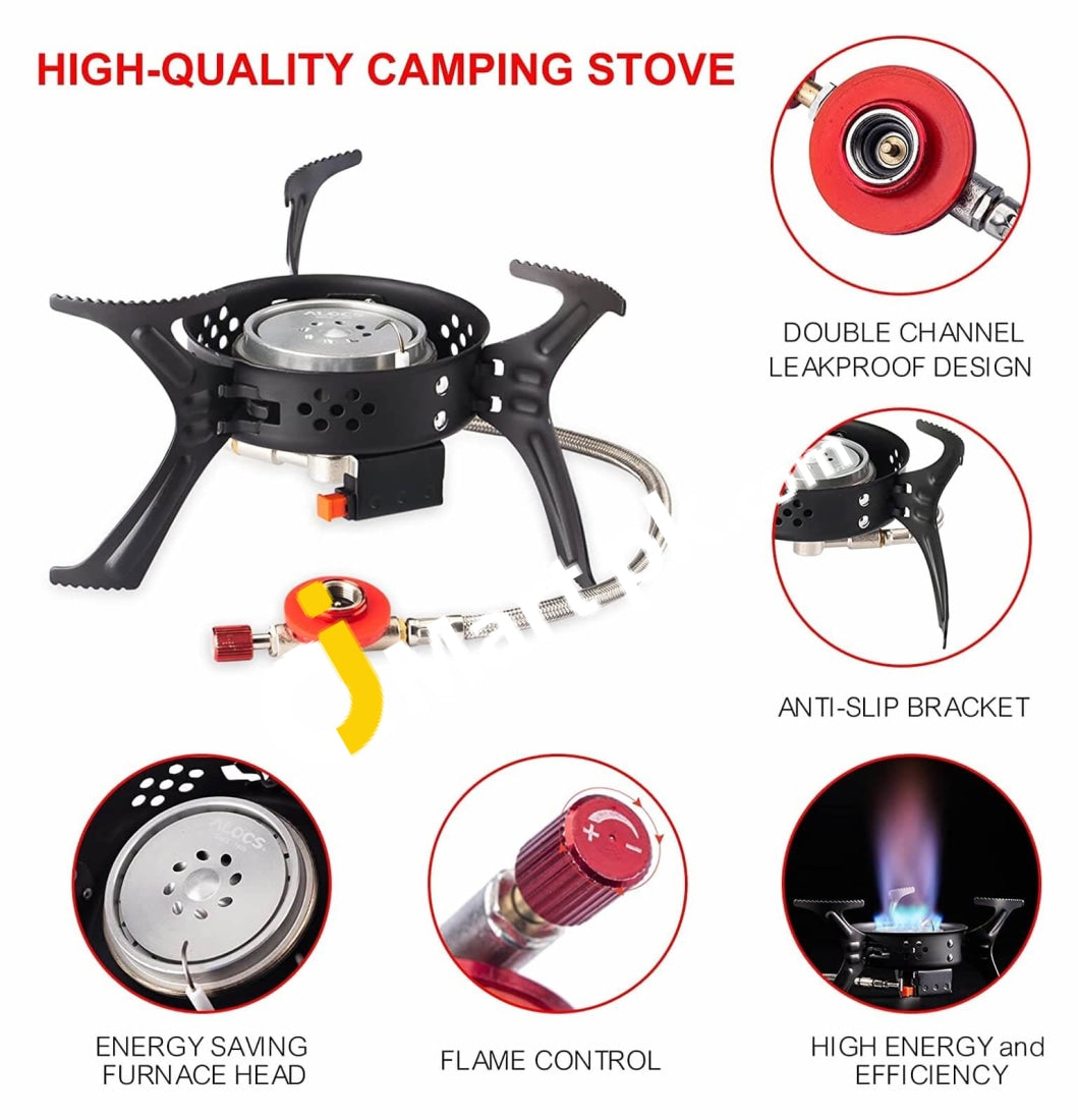 Alcos 3200W Ultralight Compact & Foldable Camping Stove Stainless Steel For Outdoor Hiking Cooking -