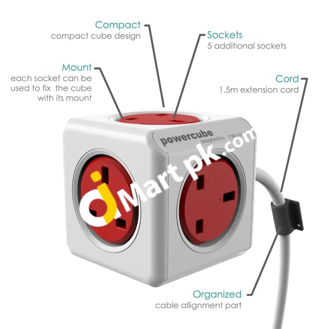 Allocacoc Powercube Extended 3M 5Way Wall Socket Adapter (Non-Usb) - Imported From Uk