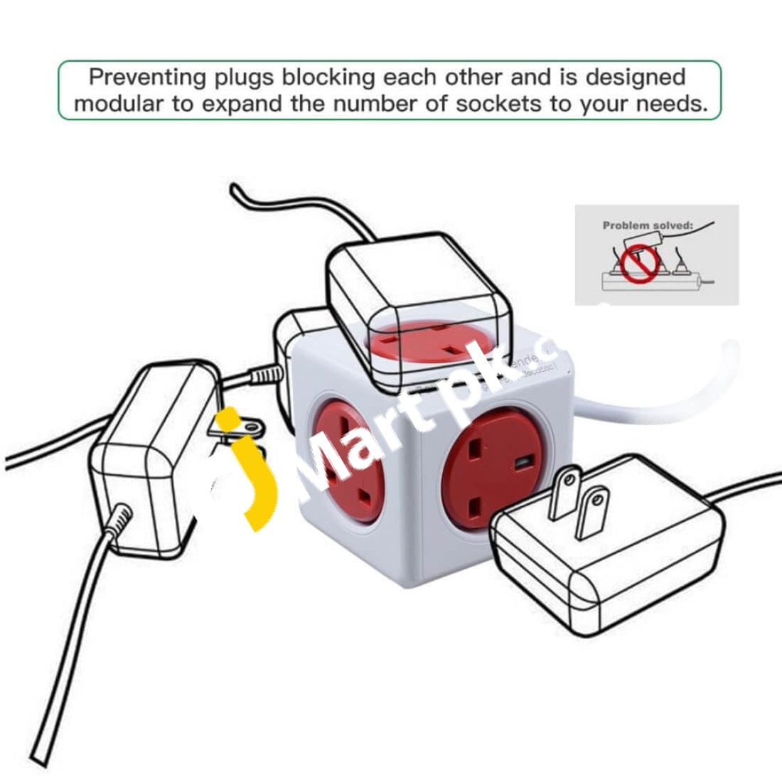 Allocacoc Powercube Extended 3M 5Way Wall Socket Adapter (Non-Usb) - Imported From Uk