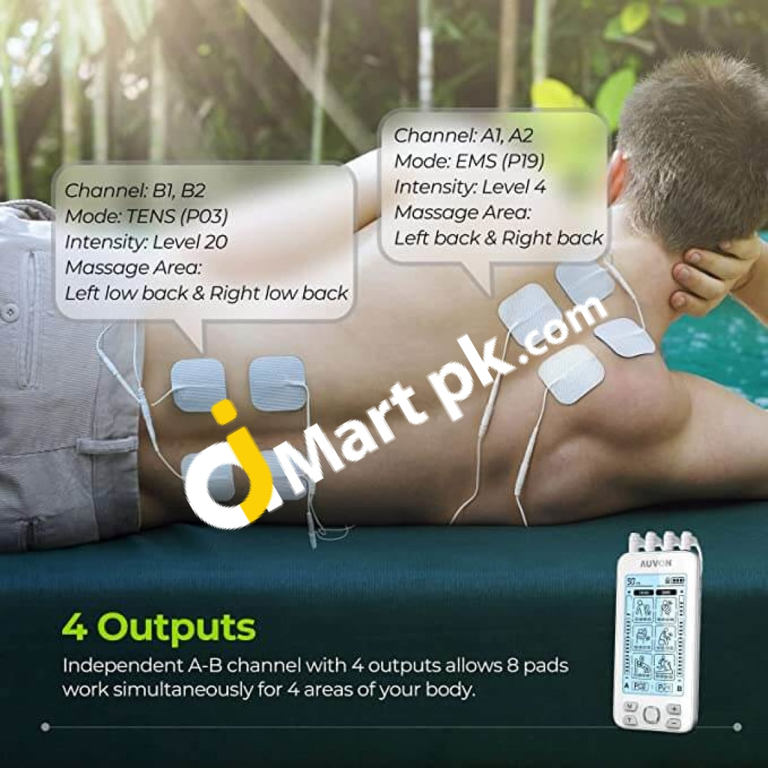 Auvon 4 Outputs Tens Unit Ems Muscle Stimulator Therapy Machine For Pain Relief - Imported From Uk