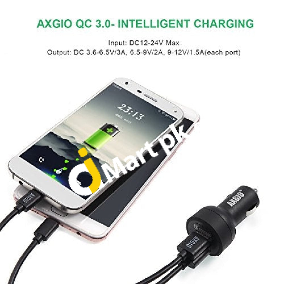 Axgio Black 36W Dual Usb Car Charger With 1 Cable Powerdrive For Car - Imported From Uk