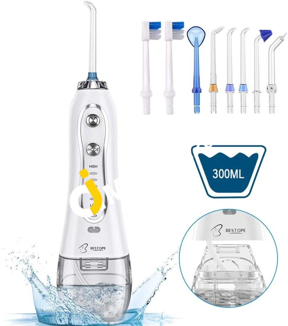 Bestope Dental Water Flosser 300Ml 5 Modes And 8 Tips Ipx7 Waterproof Portable Cordless Oral