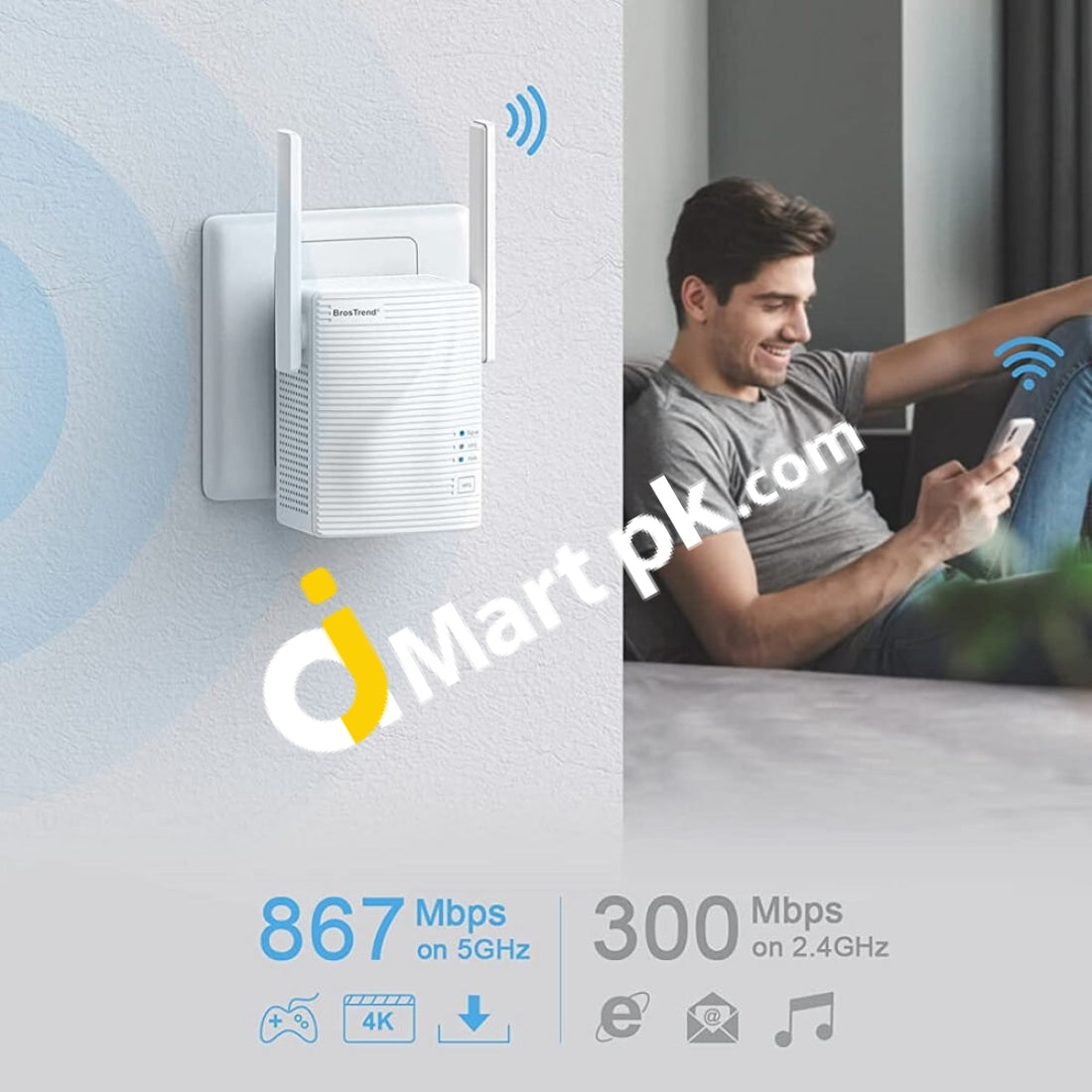 Brostrend Ac1200 Dual Band Wifi Range Extender 1200Mbps Wireless Signal Repeater With Ethernet Port