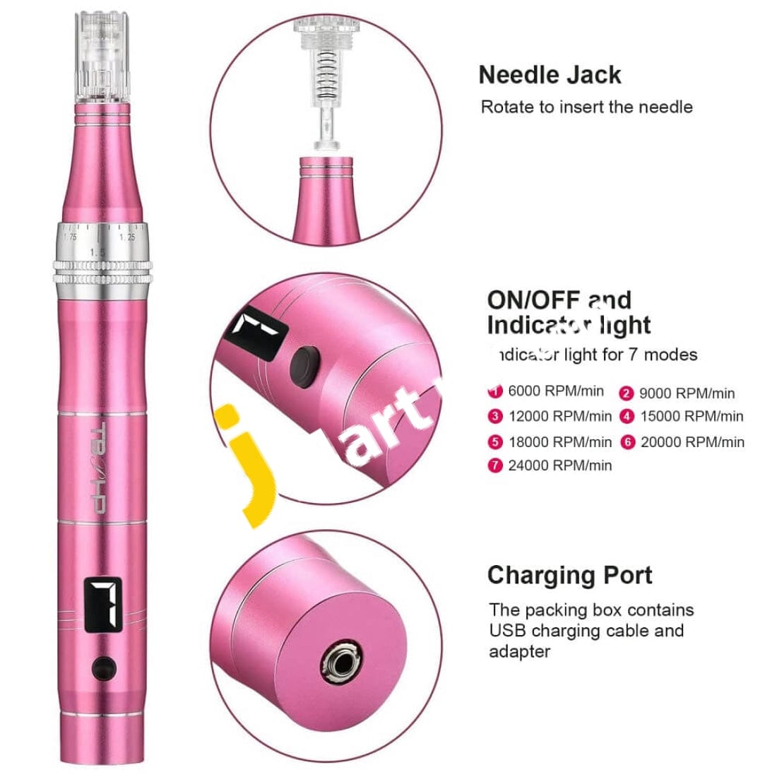 Derma Pen Tbphp M1 (Upgraded) Wireless Micro-Needling With Lcd Screen 12X Cartridges For Skin Care