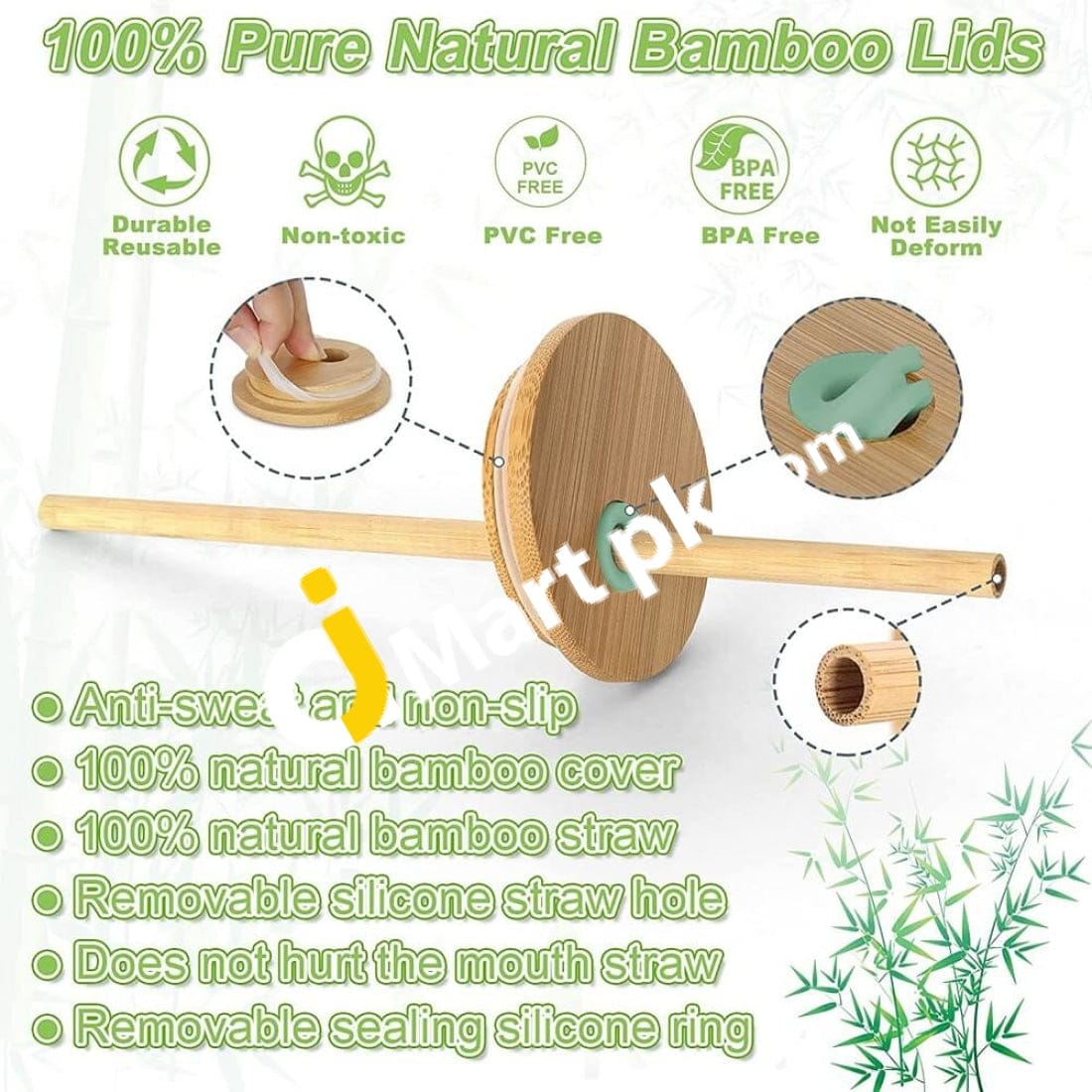 Ebingoo 450Ml Glass Drinking Glass/Cup With Wooden Lid & Straw Covered Silicone Protective Cover -