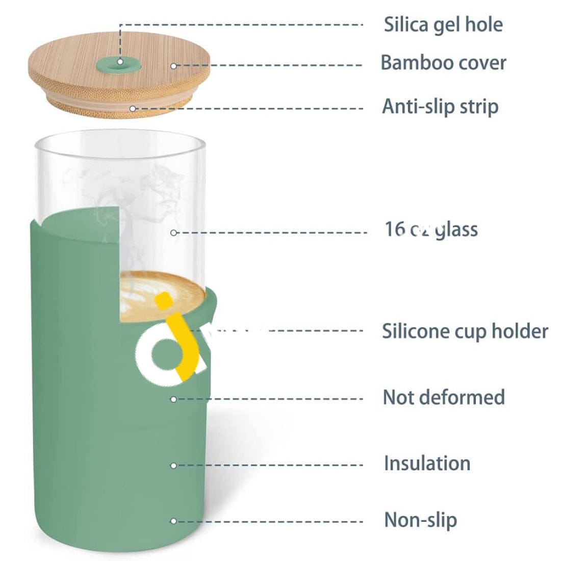 Ebingoo 450Ml Glass Drinking Glass/Cup With Wooden Lid & Straw Covered Silicone Protective Cover -