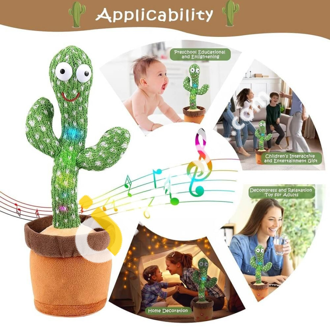 Electronic Dancing Cactus Plush Toy Battery Operated Which Light Up With Recording & Talking -