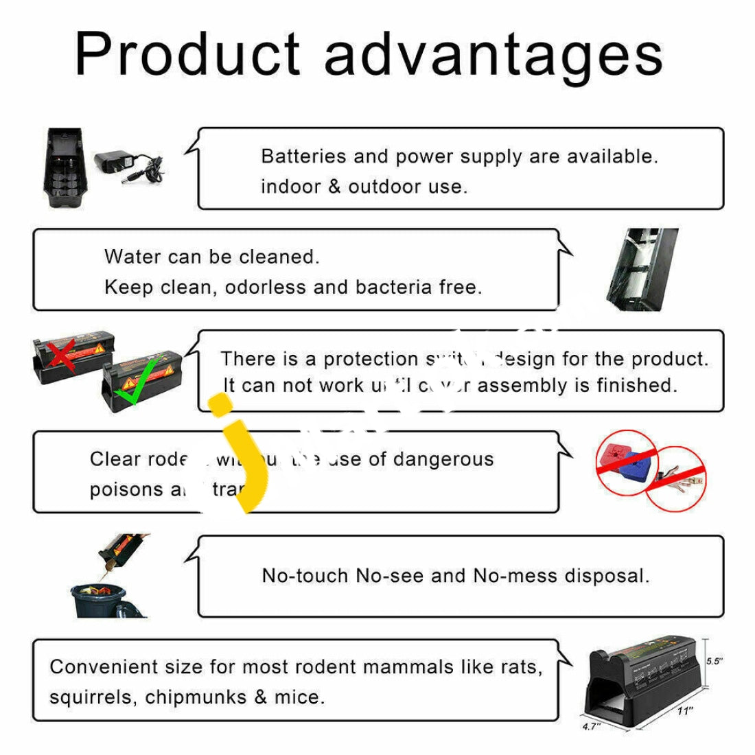 Electronic Rodent Trap For Rats & Mice 7000V Shock Instant Killer With Anti-Escape Door - Imported