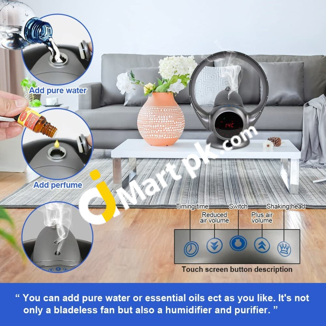 Eodo Bladeless Fan Air Multiplier And Humidifier Purifier With Remote 36W - Imported From Uk (This