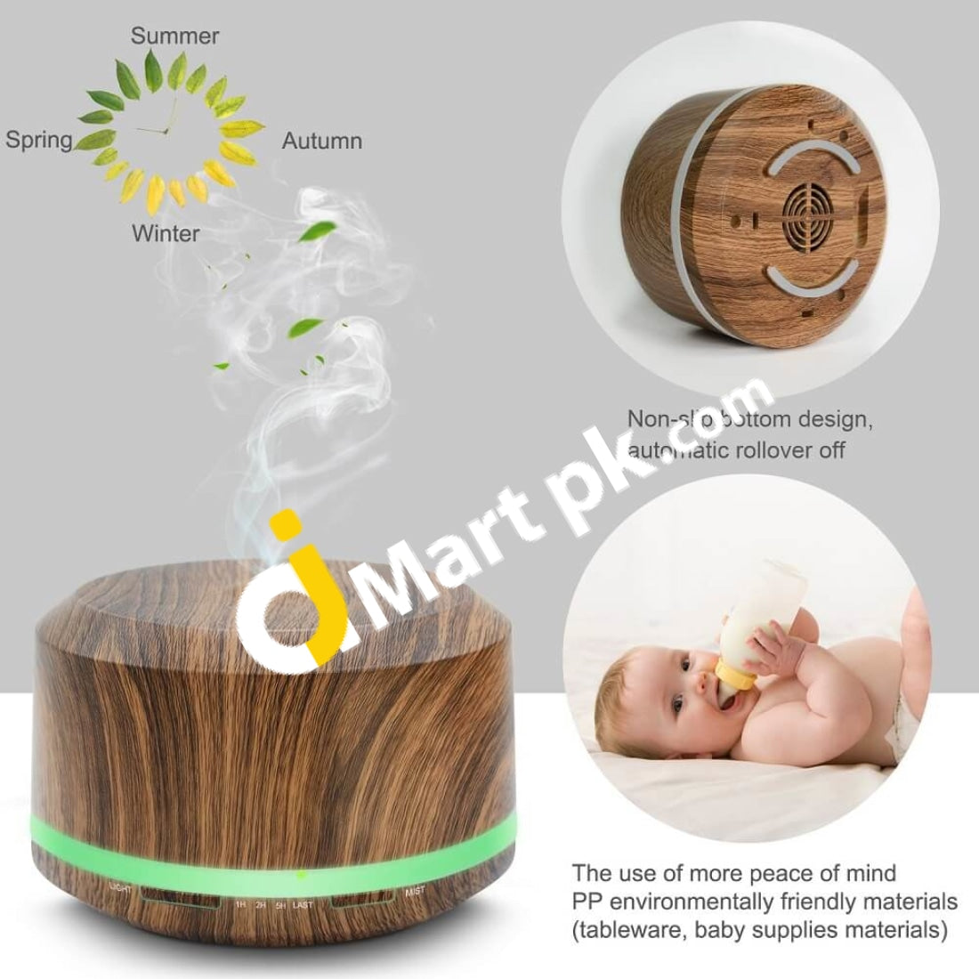 Essential Oil Diffuser 450Ml Wood Grain Ultrasonic Aromatherapy Air Mist Humidifier With 8 Color Led