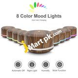 Essential Oil Diffuser 450Ml Wood Grain Ultrasonic Aromatherapy Air Mist Humidifier With 8 Color Led