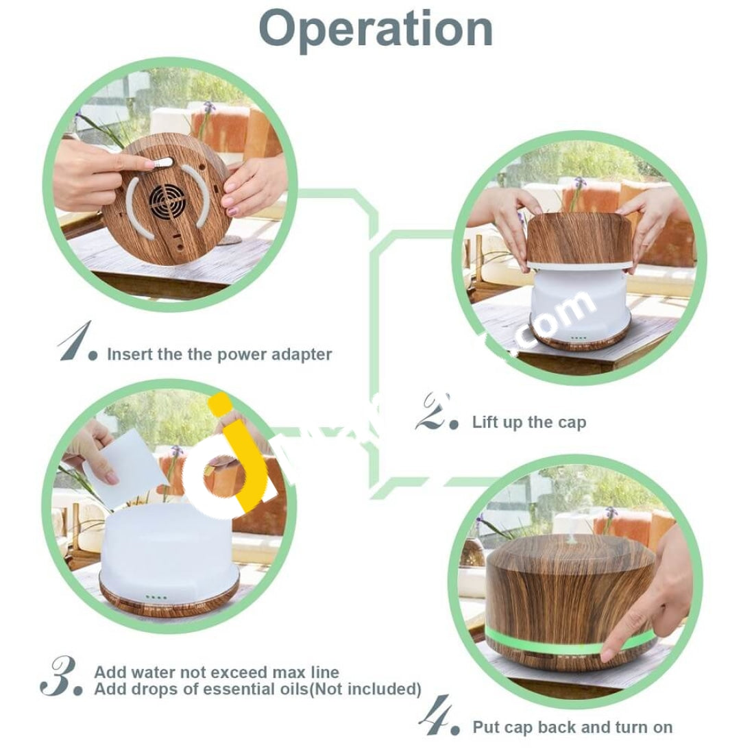 Essential Oil Diffuser 450Ml Wood Grain Ultrasonic Aromatherapy Air Mist Humidifier With 8 Color Led
