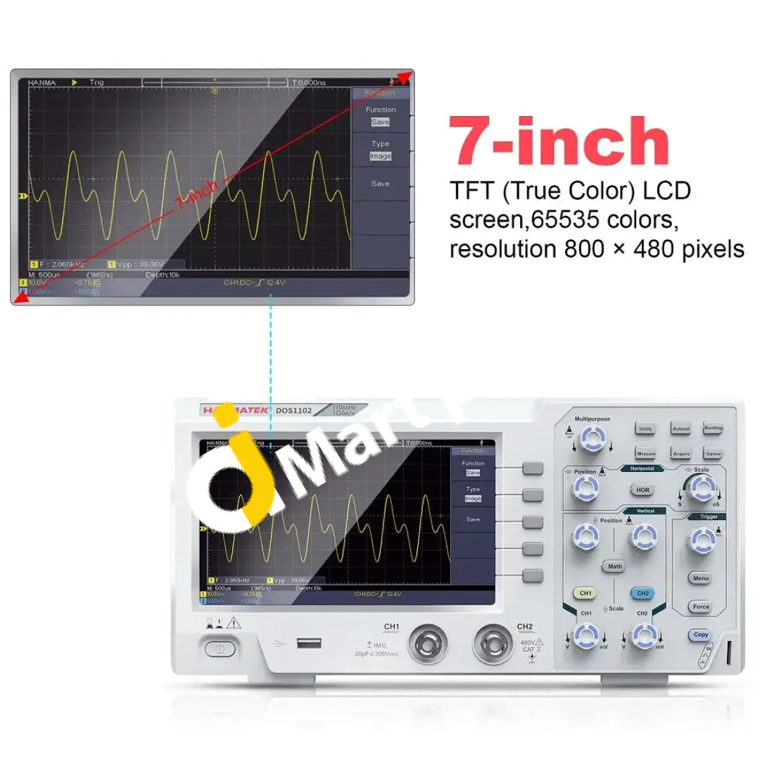 Hanmatek Dos1102 110Mhz Bandwidth Digital Oscilloscope Kit With 2 Channels And 7 Inch Tft / Lcd