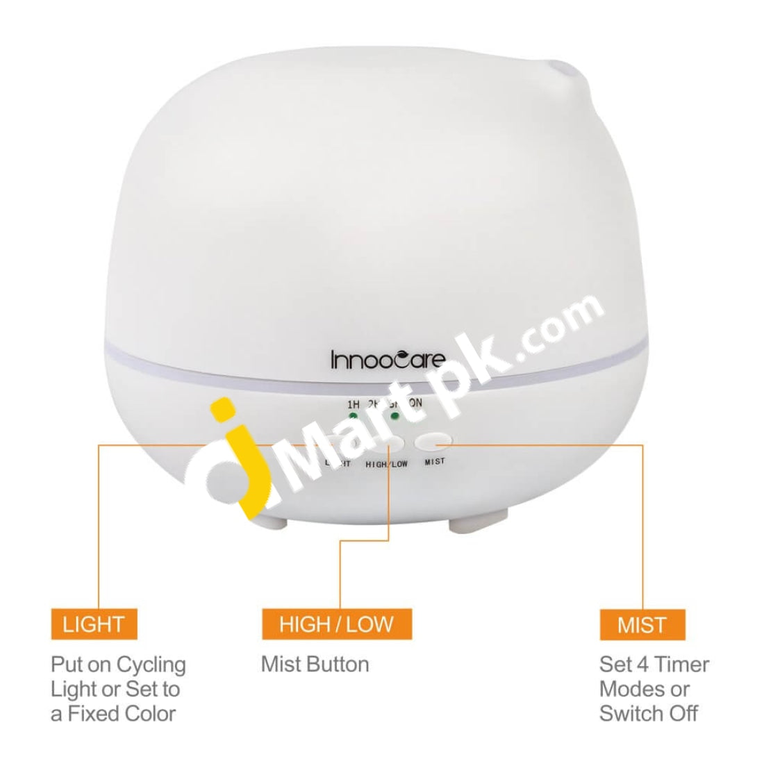 Innoocare Ultrasonic Cool Mist Aromatherapy Diffuser 500Ml With 7 Color Changing Lights - Imported