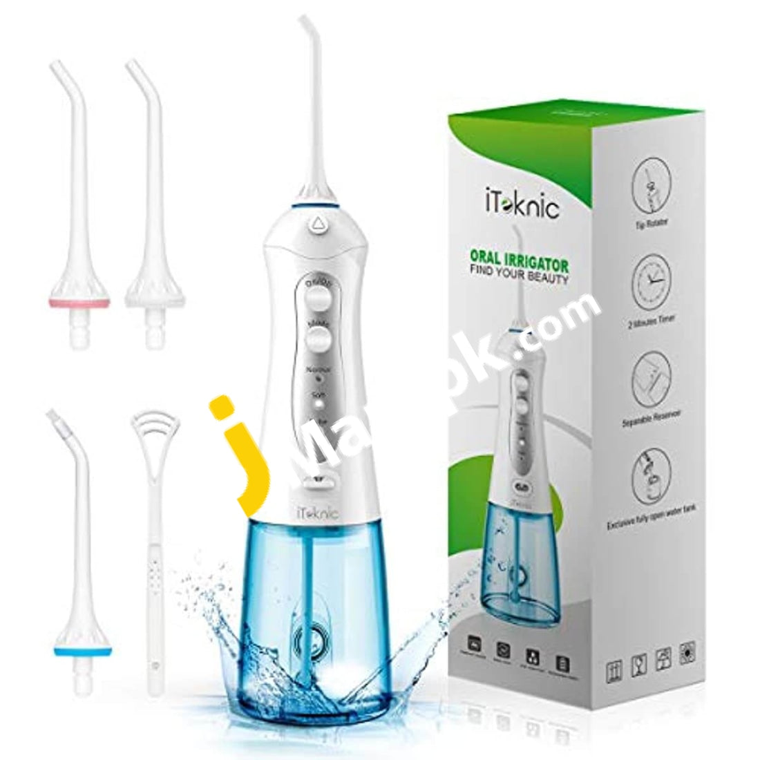 Iteknic Dental Water Flosser Portable Oral Irrigator With 300Ml Tank 4 Jet Tips 3 Modes Ipx7