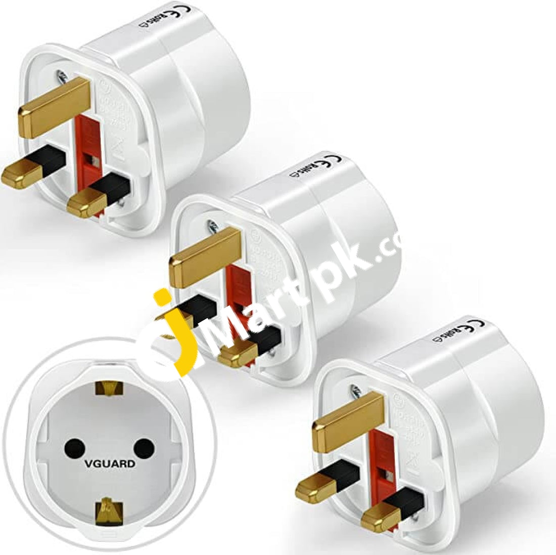 Ivoler Vguard European To Uk 3X Plug Adaptor (White) - Imported From