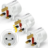 ivoler VGUARD Industrial Quality European to UK 3X Plug Adaptor (White) - Imported from UK