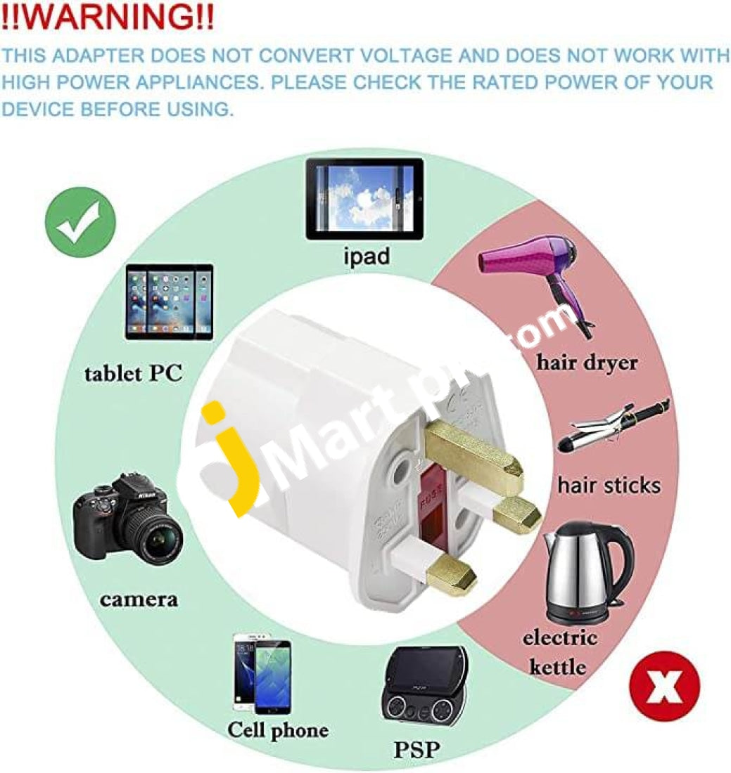 Ivoler Vguard European To Uk 3X Plug Adaptor (White) - Imported From