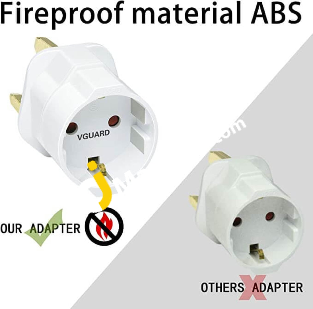 Ivoler Vguard European To Uk 3X Plug Adaptor (White) - Imported From