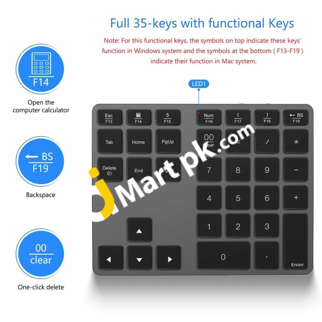 Jelly Comb Wireless Bluetooth Numeric Keypad (35 Keys) - Imported From Uk