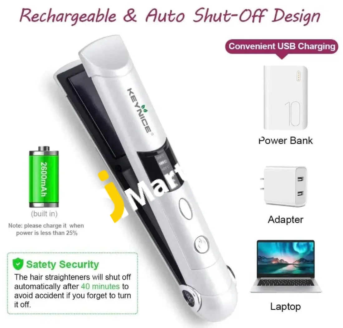 Keynice 2600Mah Cordless Rechargeable Hair Straightener With 3 Adjustable Temperature - Imported