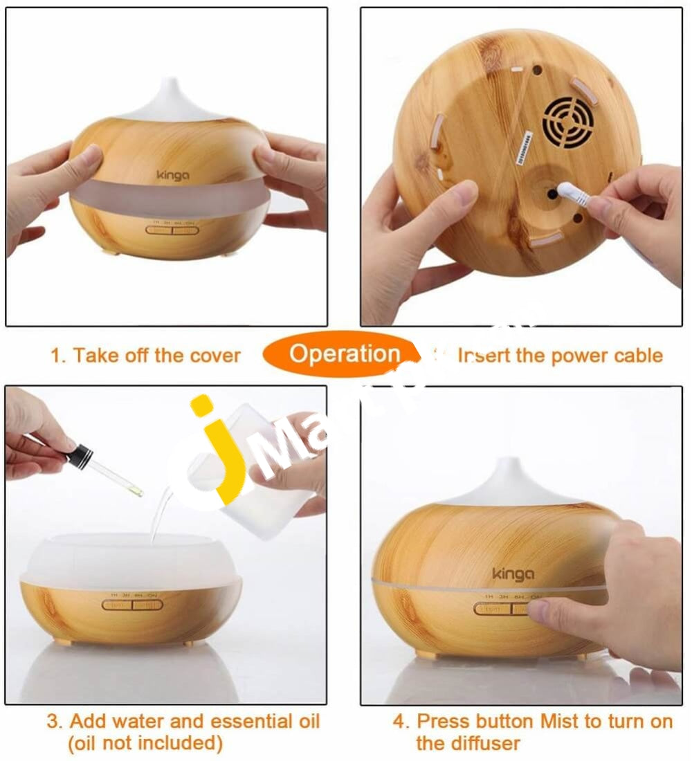 Kinga Essential Oil Aroma Diffuser 300Ml Ultrasonic Cool Mist Humidifier 7 Color Led Light 4
