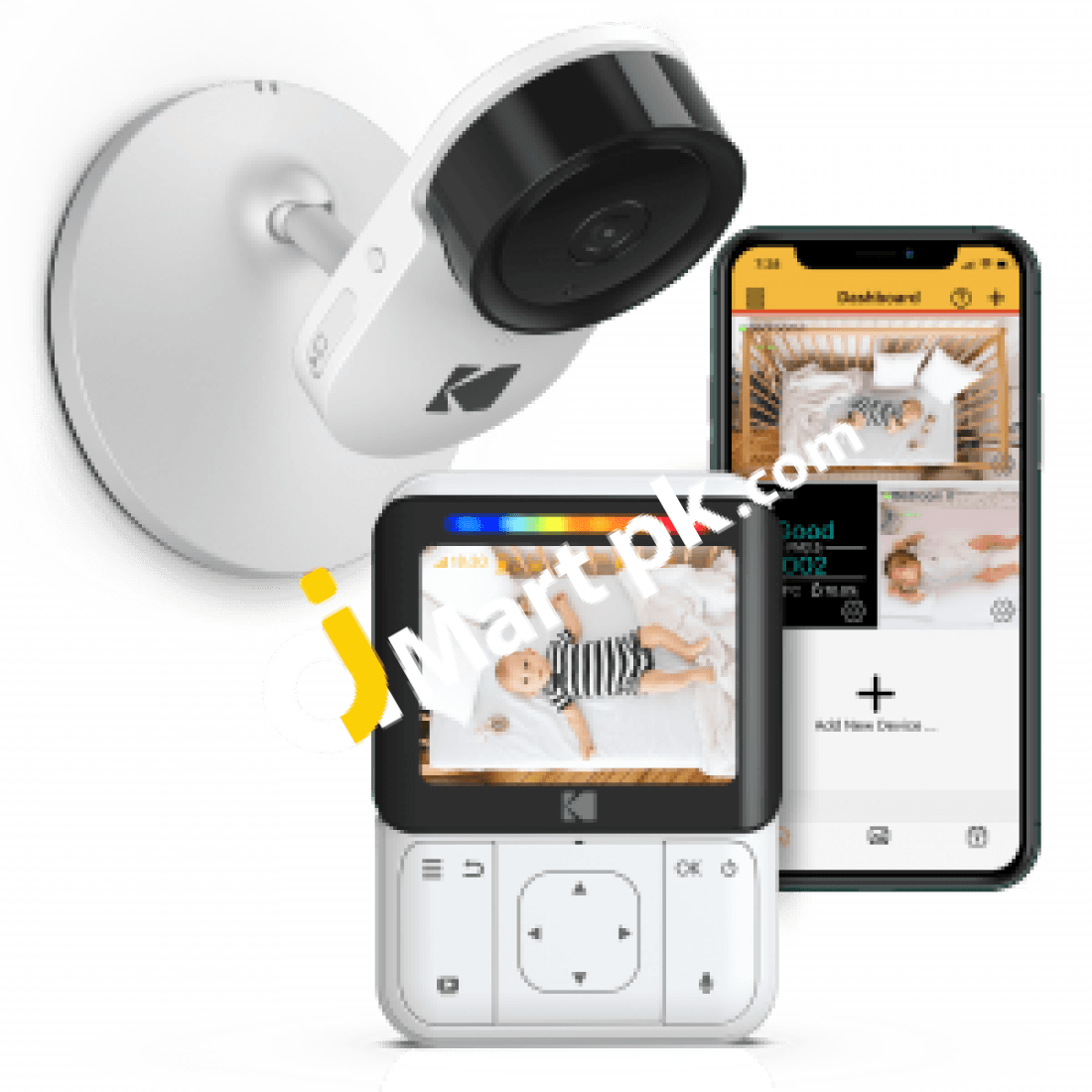 Kodak Cherish C220 Smart Video Baby Monitor 2.8 Hd Screen & Mobile App Cordless Hi-Res Camera Wifi