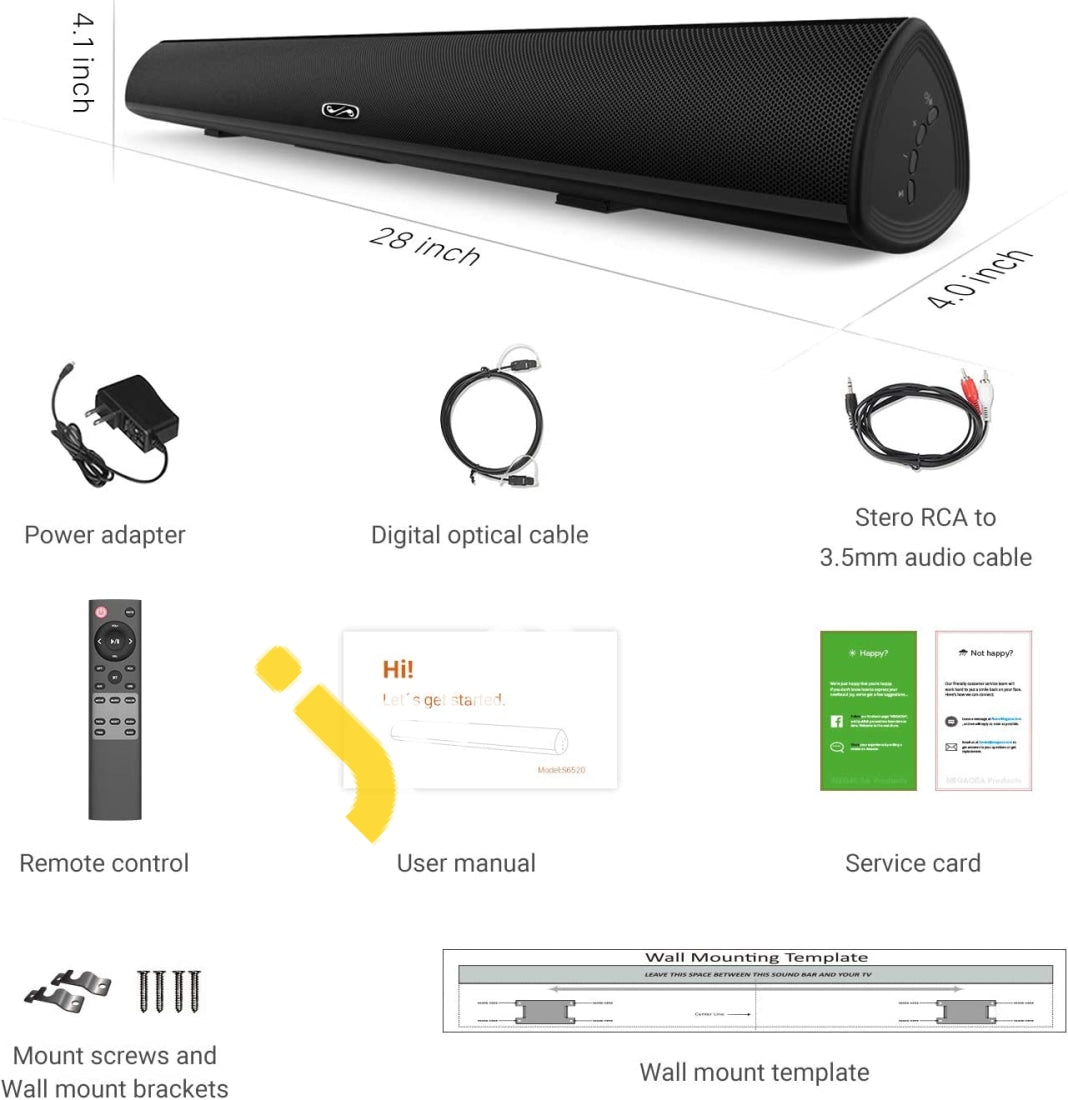 Megacra Soundbar 38-Inch 80 Watt 2.0 Channel Home Theater Bluetooth (Remote Control 3D Audio Mode 6