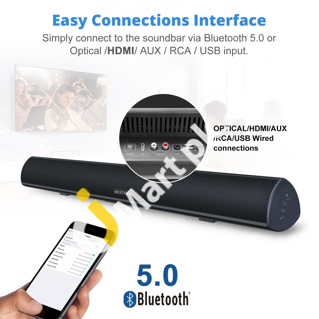 Megacra Soundbar 38-Inch 80 Watt 2.0 Channel Home Theater Bluetooth (Remote Control 3D Audio Mode 6