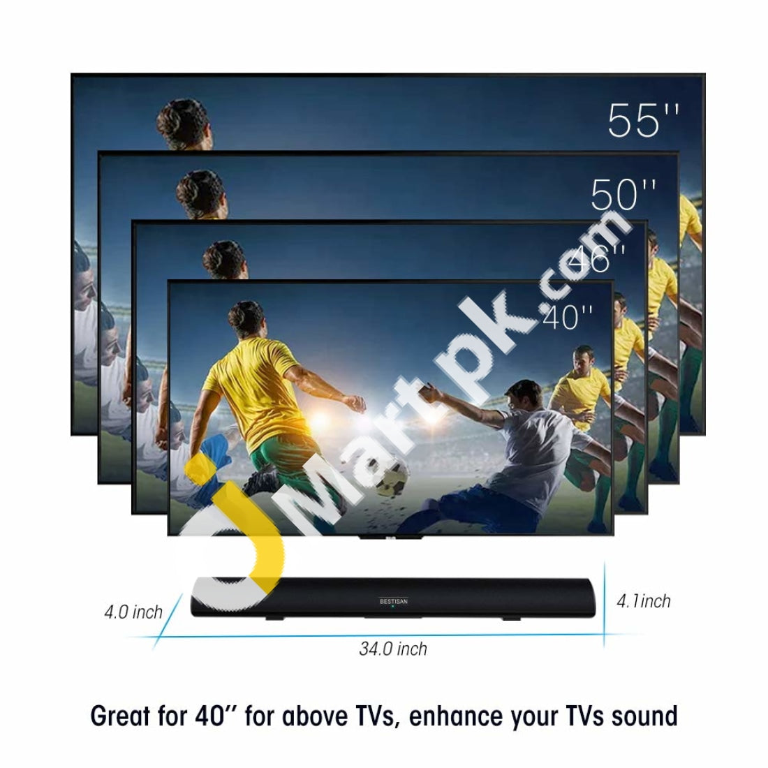 Megacra Soundbar 38-Inch 80 Watt 2.0 Channel Home Theater Bluetooth (Remote Control 3D Audio Mode 6