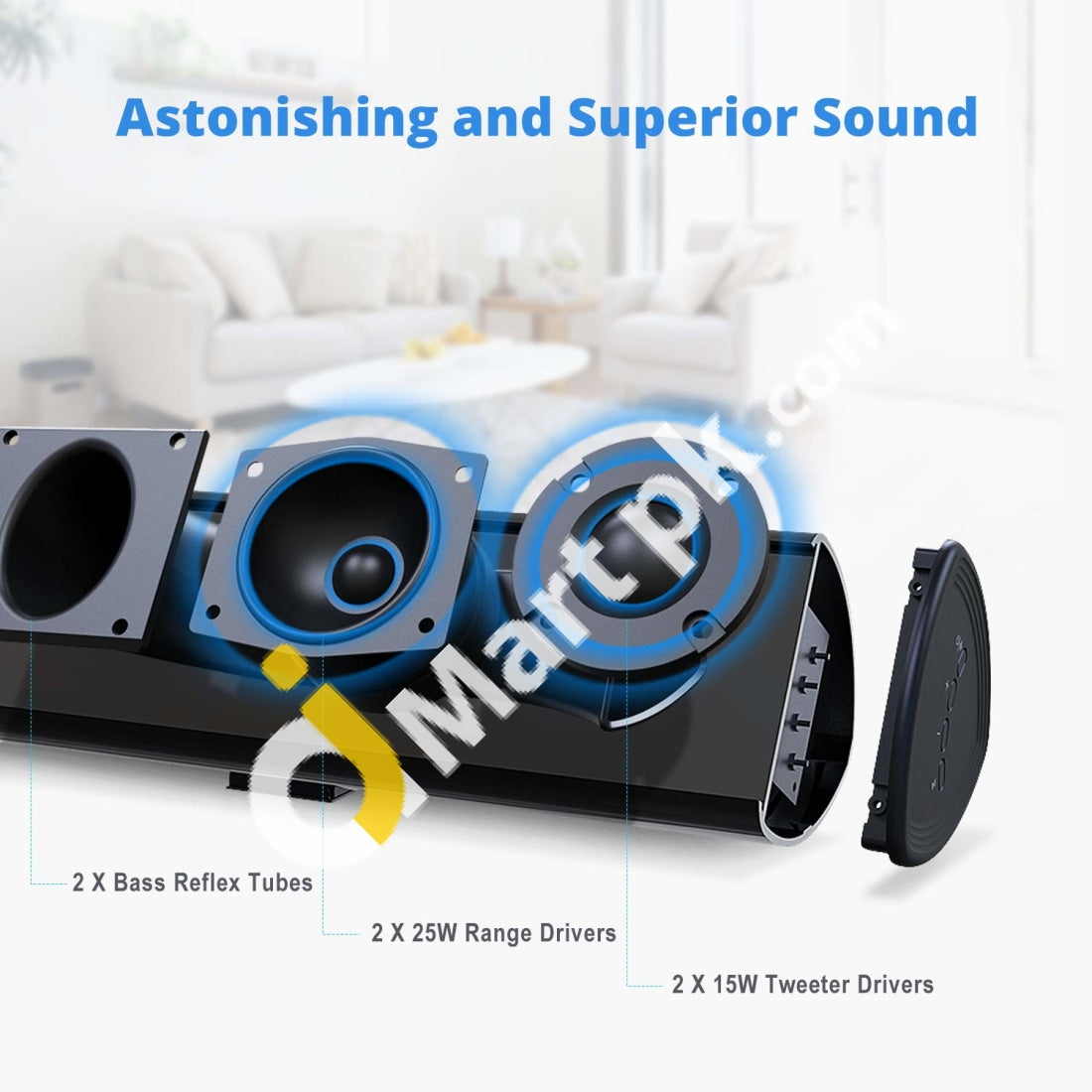 Megacra Soundbar 38-Inch 80 Watt 2.0 Channel Home Theater Bluetooth (Remote Control 3D Audio Mode 6