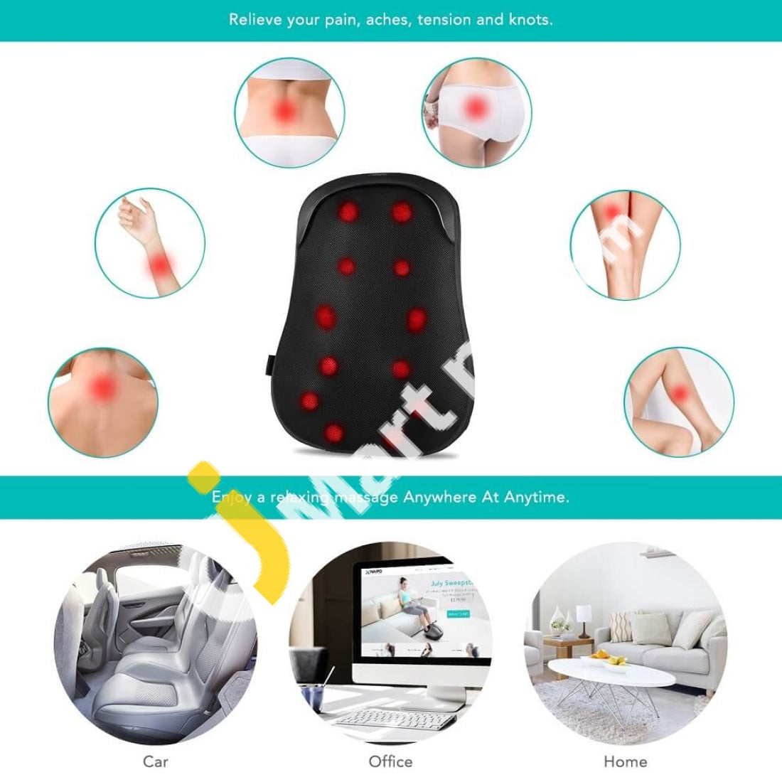 Naipo Back Massager Shiatsu Massage Chair Cushion With S-Track For Upper Lower Lumbar & Waist -