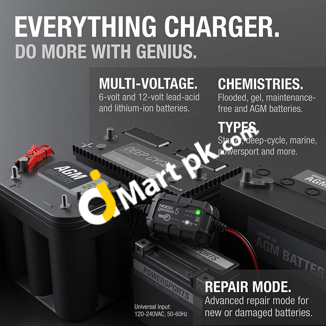 Noco Genius5 5A Smart Car Battery Charger 6V & 12V Portable Automotive Maintainer Trickle Desulfator