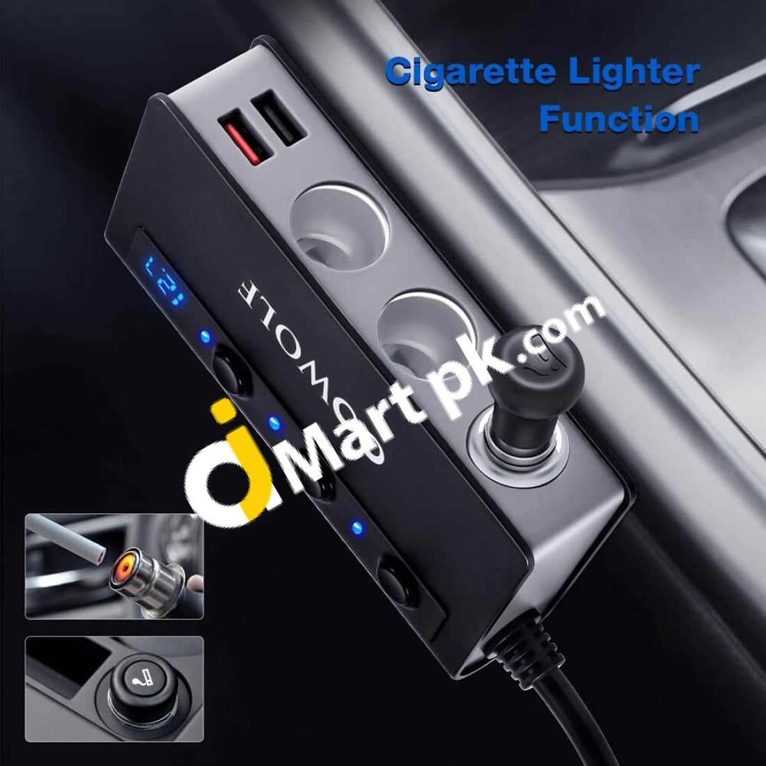 Oowolf Car Cigarette Lighter Adapter (7-In-1) Quick Charge 3.0 180W 12V/24V With 3-Socket Power