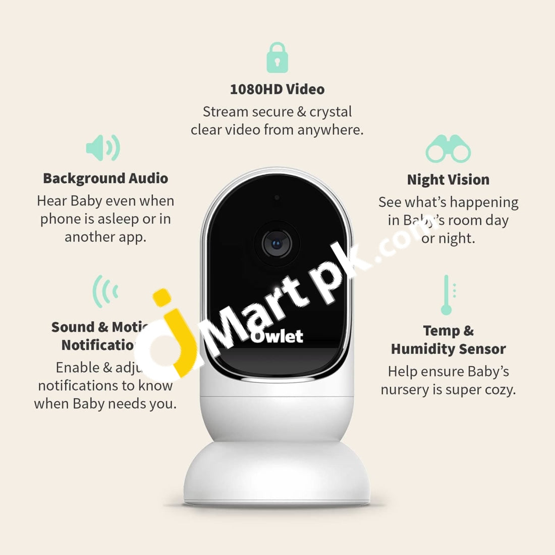 Owlet Cam Smart Hd Video Baby Monitor With Audio & Background Sound Motion Notifications Humidity