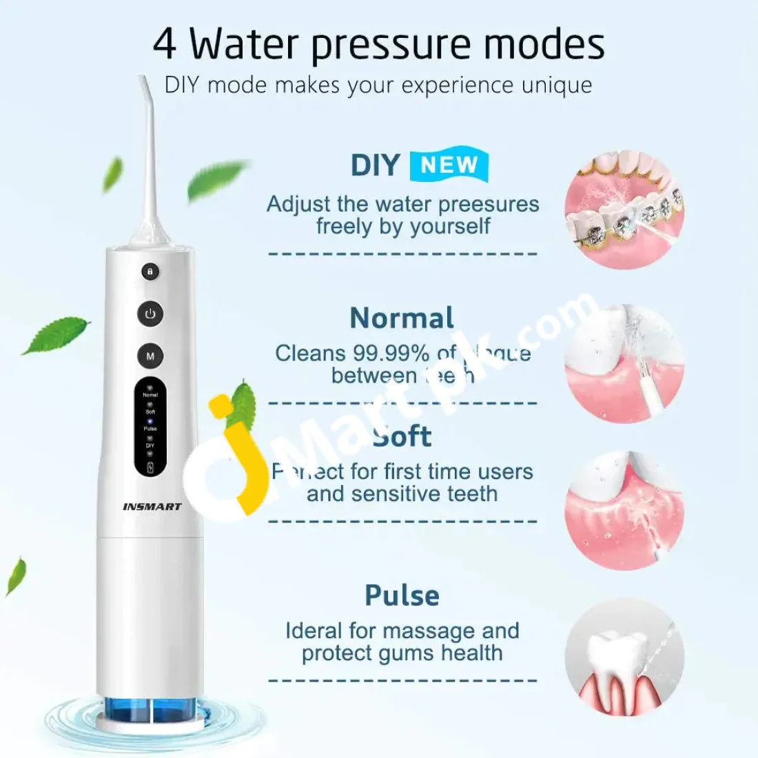 Water Flosser Pecham Rechargeable Oral Irrigator With 360Ml Tank 4 Modes & Jet Tips Ipx7 Waterproof