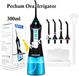 PECHAM® Professional Dental Water Flosser 300ml, Rechargeable with 3 Modes 4 Jet Tips  & Tongue Cleaner IPX7 Waterproof - Imported from UK