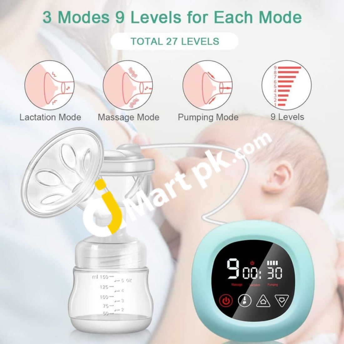 Piaek Double Electric Breast Pump Portable Milk With Touch Screen Rechargeable Battery 3 Modes 9